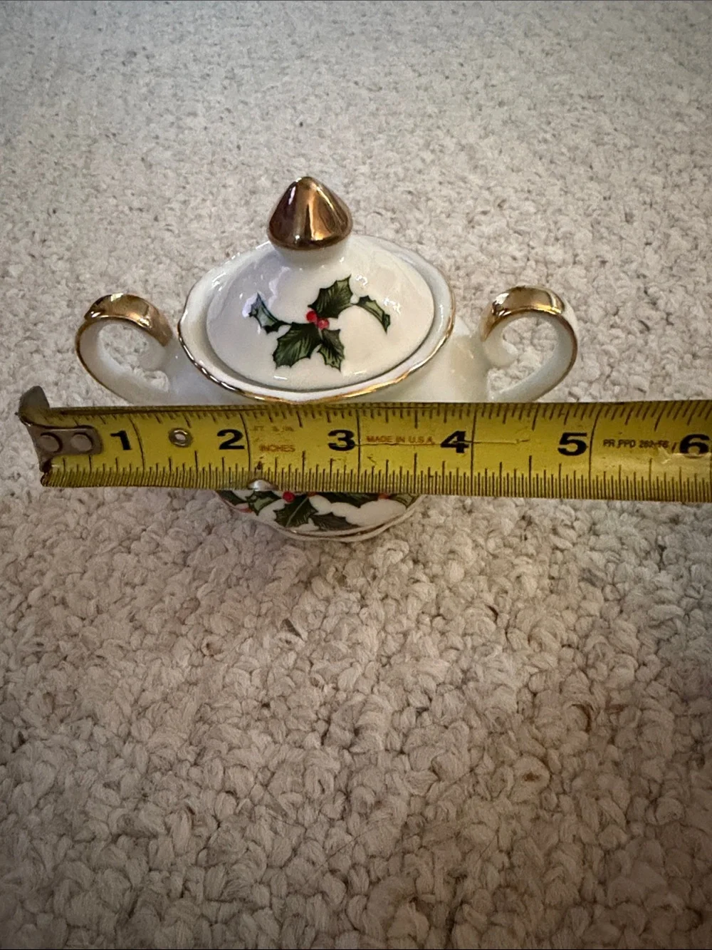 Holiday Holly Sugar Bowl with Gold Trim - White and Red
